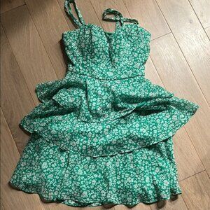 BCX XXS Green and White Floral Mini Dress
